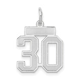 Small Satin Number 30 Charm Pendant in Real 14k White Gold