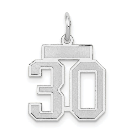 Small Satin Number 30 Charm Pendant in Real 14k White Gold