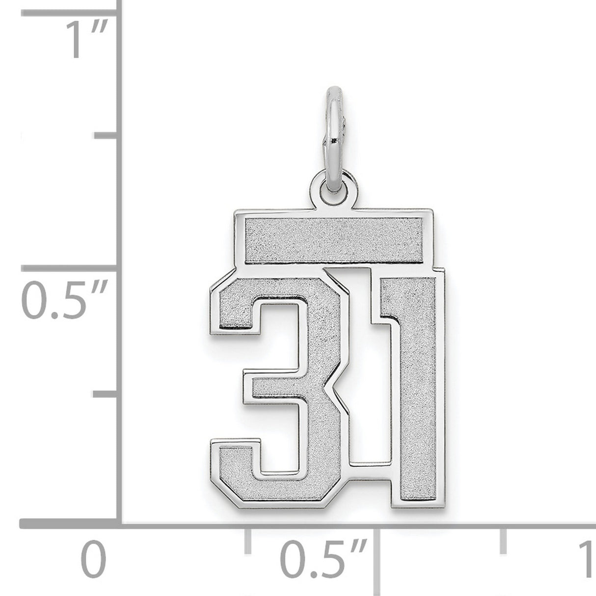 Small Satin Number 31 Charm Pendant in Real 14k White Gold