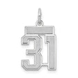 Small Satin Number 31 Charm Pendant in Real 14k White Gold