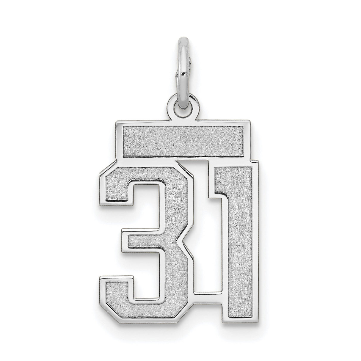 Small Satin Number 31 Charm Pendant in Real 14k White Gold