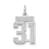 Small Satin Number 31 Charm Pendant in Real 14k White Gold