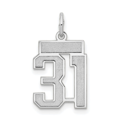 Small Satin Number 31 Charm Pendant in Real 14k White Gold
