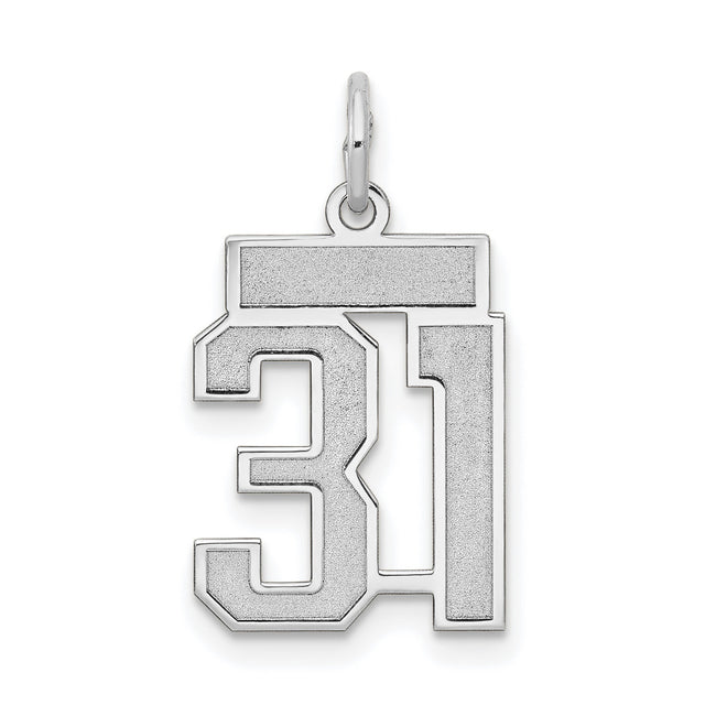 Small Satin Number 31 Charm Pendant in Real 14k White Gold