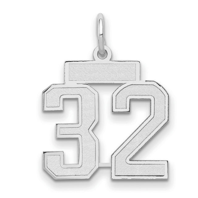 Small Satin Number 32 Charm Pendant in Real 14k White Gold