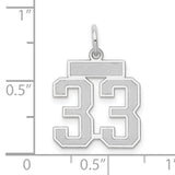 Small Satin Number 33 Charm Pendant in Real 14k White Gold