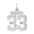 Small Satin Number 33 Charm Pendant in Real 14k White Gold