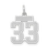 Small Satin Number 33 Charm Pendant in Real 14k White Gold