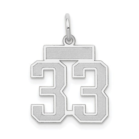 Small Satin Number 33 Charm Pendant in Real 14k White Gold