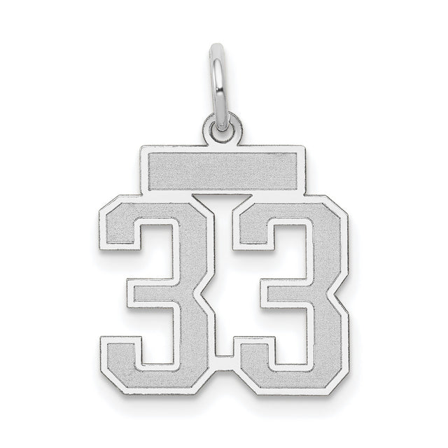 Small Satin Number 33 Charm Pendant in Real 14k White Gold