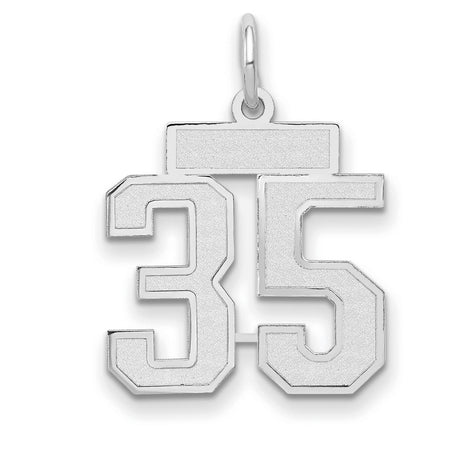 Small Satin Number 35 Charm Pendant in Real 14k White Gold