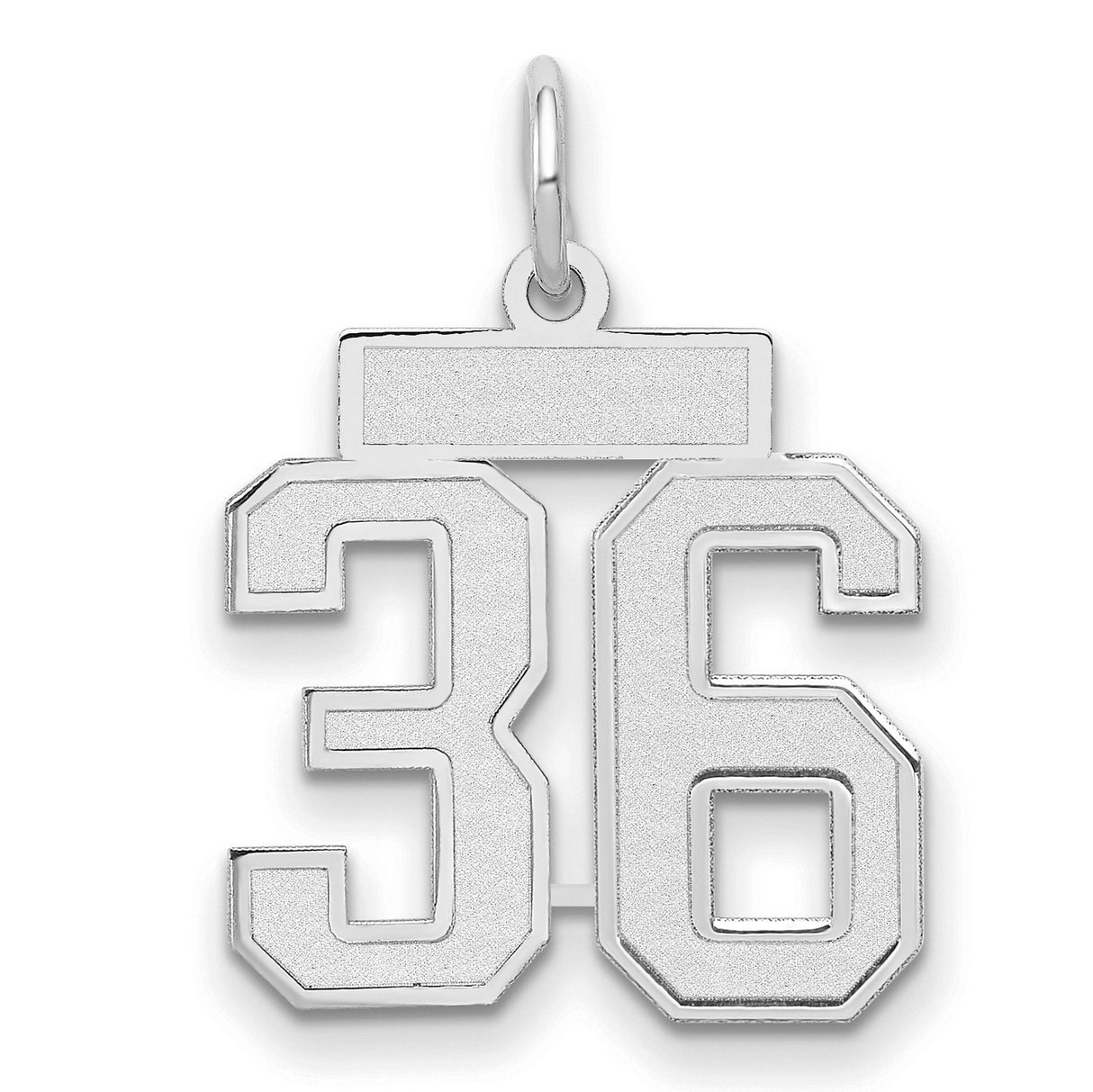 Small Satin Number 36 Charm Pendant in Real 14k White Gold