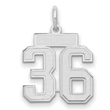Small Satin Number 36 Charm Pendant in Real 14k White Gold