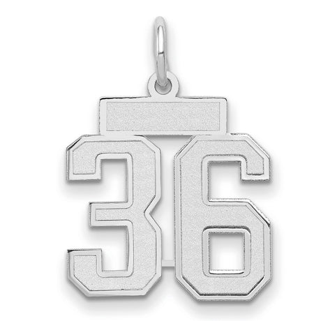 Small Satin Number 36 Charm Pendant in Real 14k White Gold