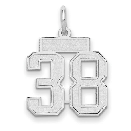 Small Satin Number 38 Charm Pendant in Real 14k White Gold