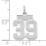 Small Satin Number 39 Charm Pendant in Real 14k White Gold
