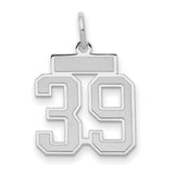 Small Satin Number 39 Charm Pendant in Real 14k White Gold