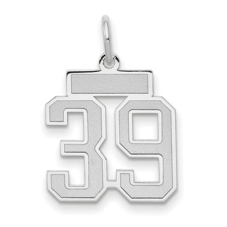 Small Satin Number 39 Charm Pendant in Real 14k White Gold