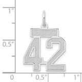 14k White Gold Number 42 Pendant, Polished and Textured Sports Charm for Men and Women
