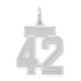 14k White Gold Number 42 Pendant, Polished and Textured Sports Charm for Men and Women