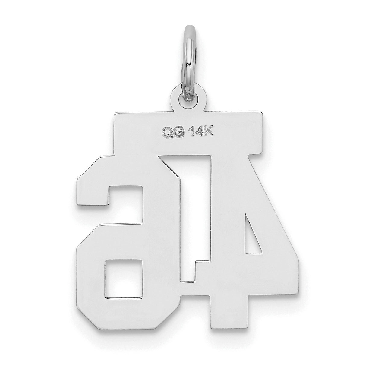 Small Satin Number 46 Charm Pendant in Real 14k White Gold