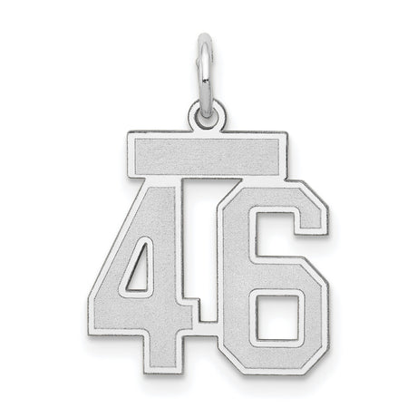 Small Satin Number 46 Charm Pendant in Real 14k White Gold