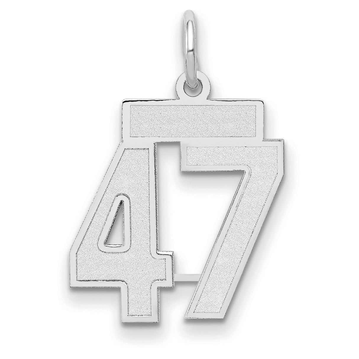 Small Satin Number 47 Charm Pendant in Real 14k White Gold