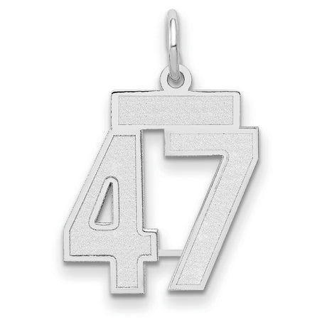 Small Satin Number 47 Charm Pendant in Real 14k White Gold