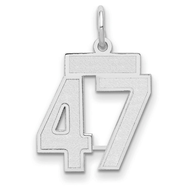 Small Satin Number 47 Charm Pendant in Real 14k White Gold