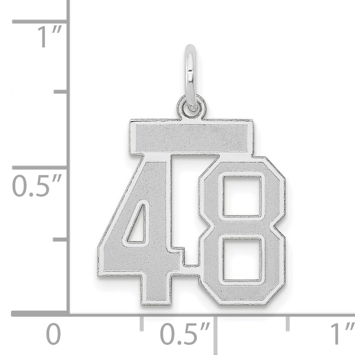 Small Satin Number 48 Charm Pendant in Real 14k White Gold