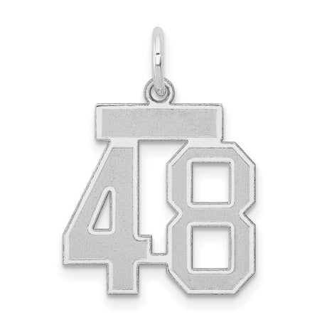 Small Satin Number 48 Charm Pendant in Real 14k White Gold