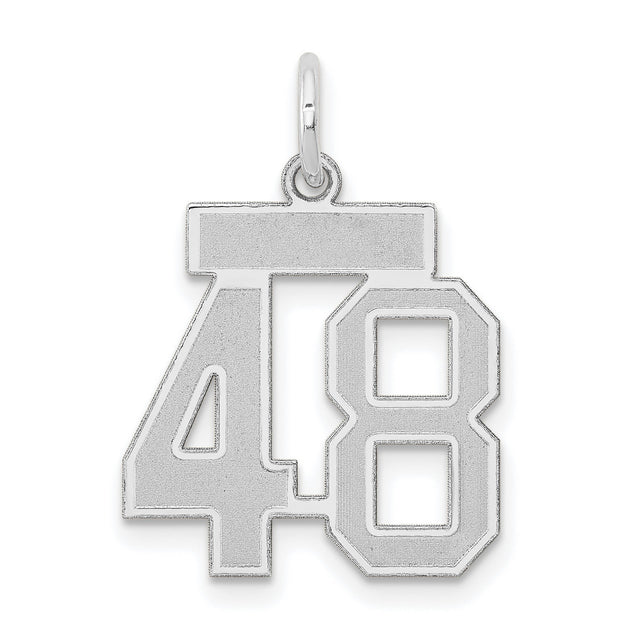 Small Satin Number 48 Charm Pendant in Real 14k White Gold