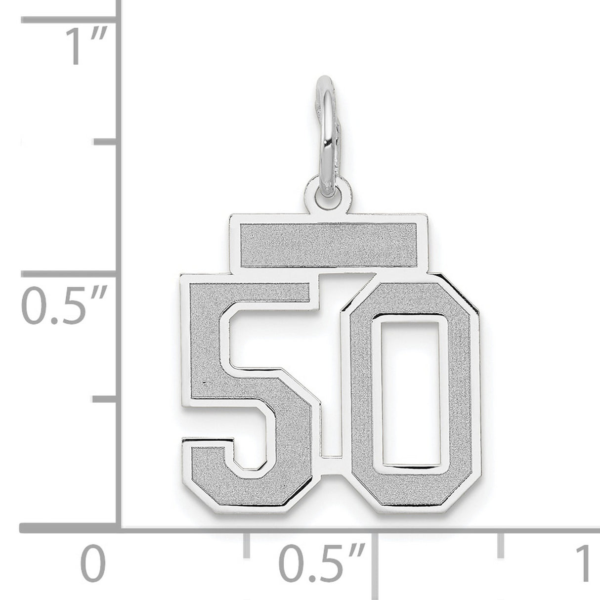 Small Satin Number 50 Charm Pendant in Real 14k White Gold