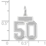 Small Satin Number 50 Charm Pendant in Real 14k White Gold