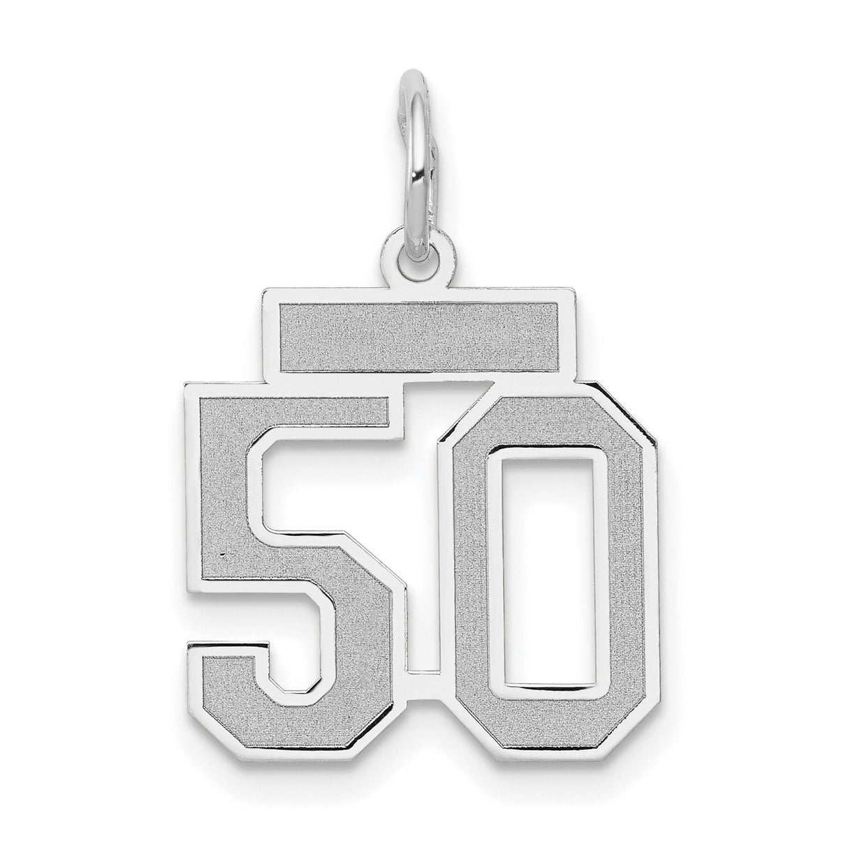 Small Satin Number 50 Charm Pendant in Real 14k White Gold