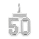 Small Satin Number 50 Charm Pendant in Real 14k White Gold