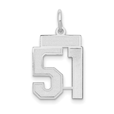 Small Satin Number 51 Charm Pendant in Real 14k White Gold