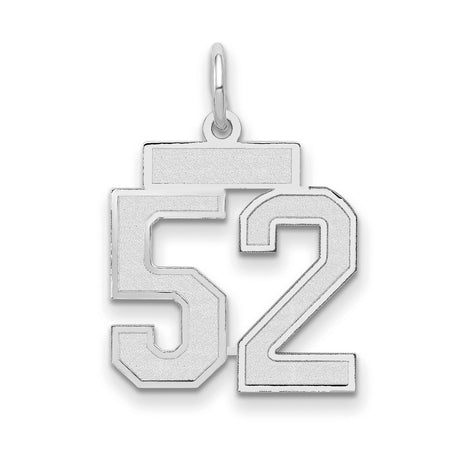 Small Satin Number 52 Charm Pendant in Real 14k White Gold