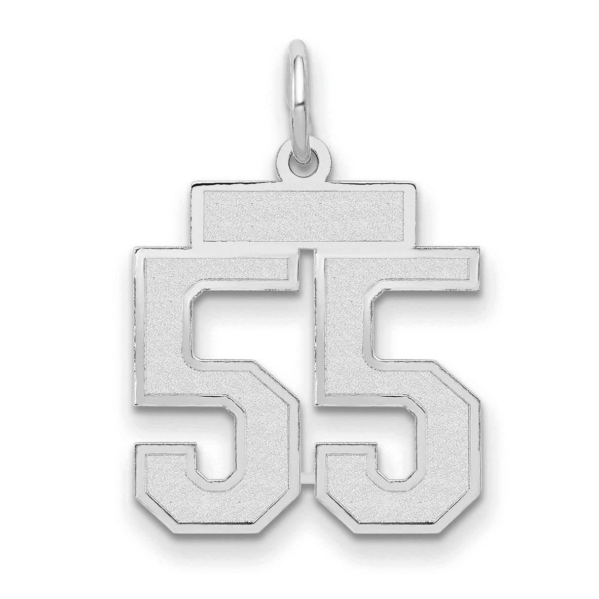 Small Satin Number 55 Charm Pendant in Real 14k White Gold