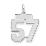 Small Satin Number 57 Charm Pendant in Real 14k White Gold