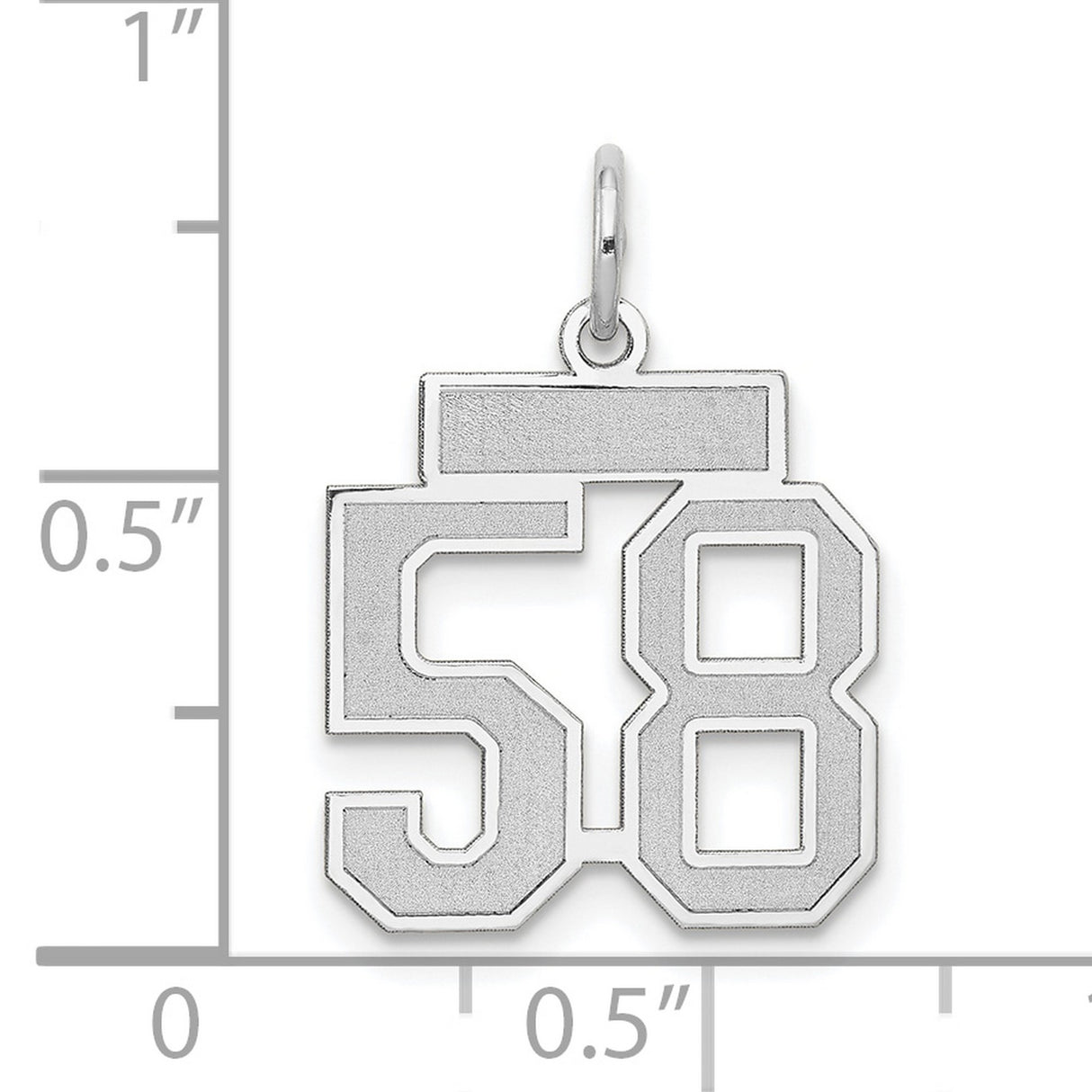 Small Satin Number 58 Charm Pendant in Real 14k White Gold