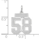 Small Satin Number 58 Charm Pendant in Real 14k White Gold