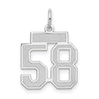 Small Satin Number 58 Charm Pendant in Real 14k White Gold