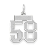 Small Satin Number 58 Charm Pendant in Real 14k White Gold