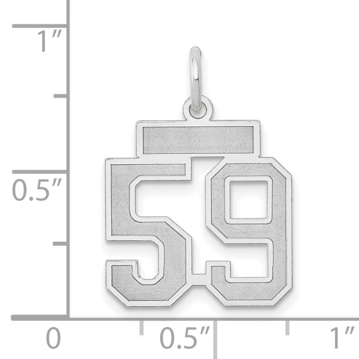 Small Satin Number 59 Charm Pendant in Real 14k White Gold