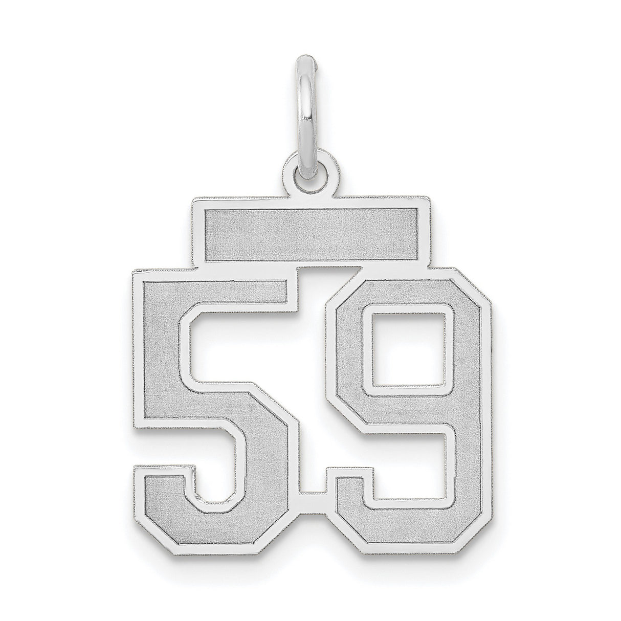 Small Satin Number 59 Charm Pendant in Real 14k White Gold