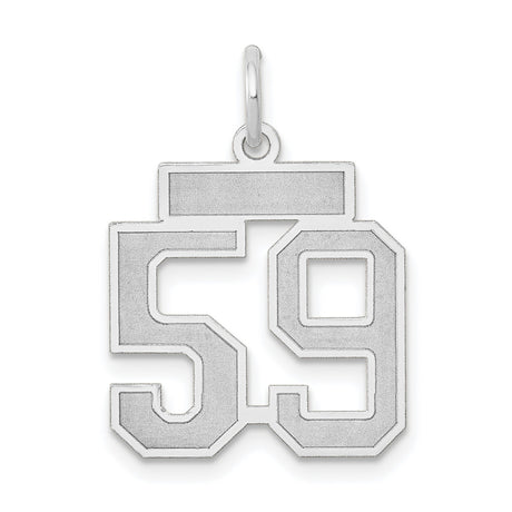 Small Satin Number 59 Charm Pendant in Real 14k White Gold