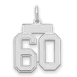 Small Satin Number 60 Charm Pendant in Real 14k White Gold