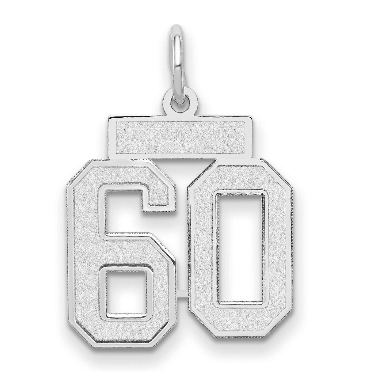 Small Satin Number 60 Charm Pendant in Real 14k White Gold