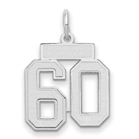 Small Satin Number 60 Charm Pendant in Real 14k White Gold